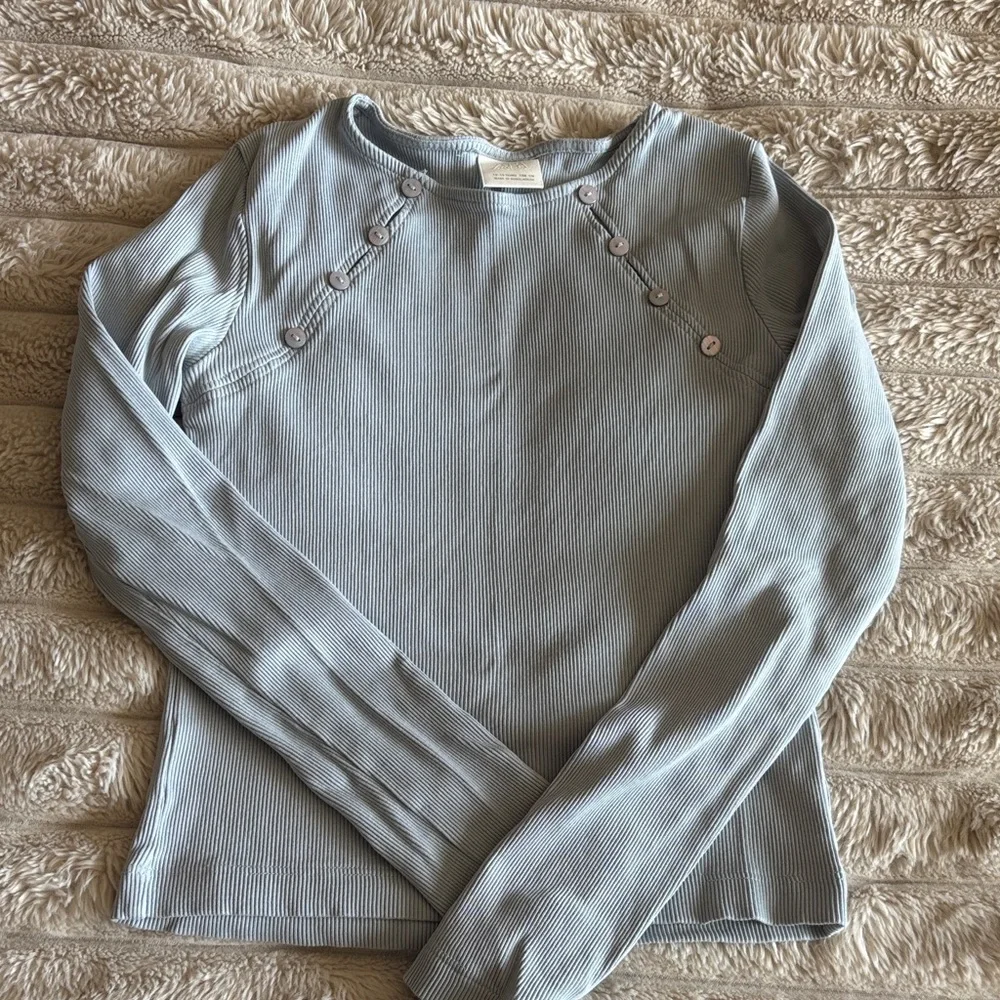 Light Blue Ribbed Button-Accent Long Sleeve Top - Picture 1 of 5